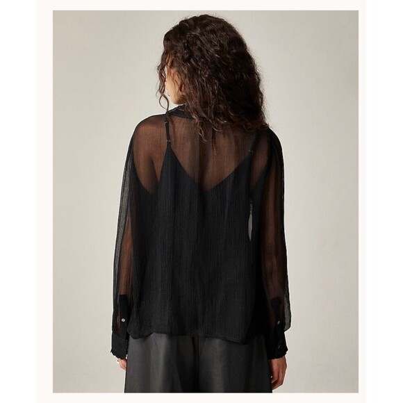 J.CREW Ruffle Button-up Shirt in Crinkle Chiffon Size 4 Black NEW Modern CF436 - Picture 8 of 16
